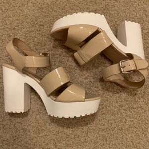 Nude and white platform heels